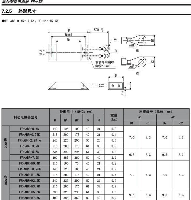 FR-ABR-H7.5K規格 FR-ABR-H7.5K規格